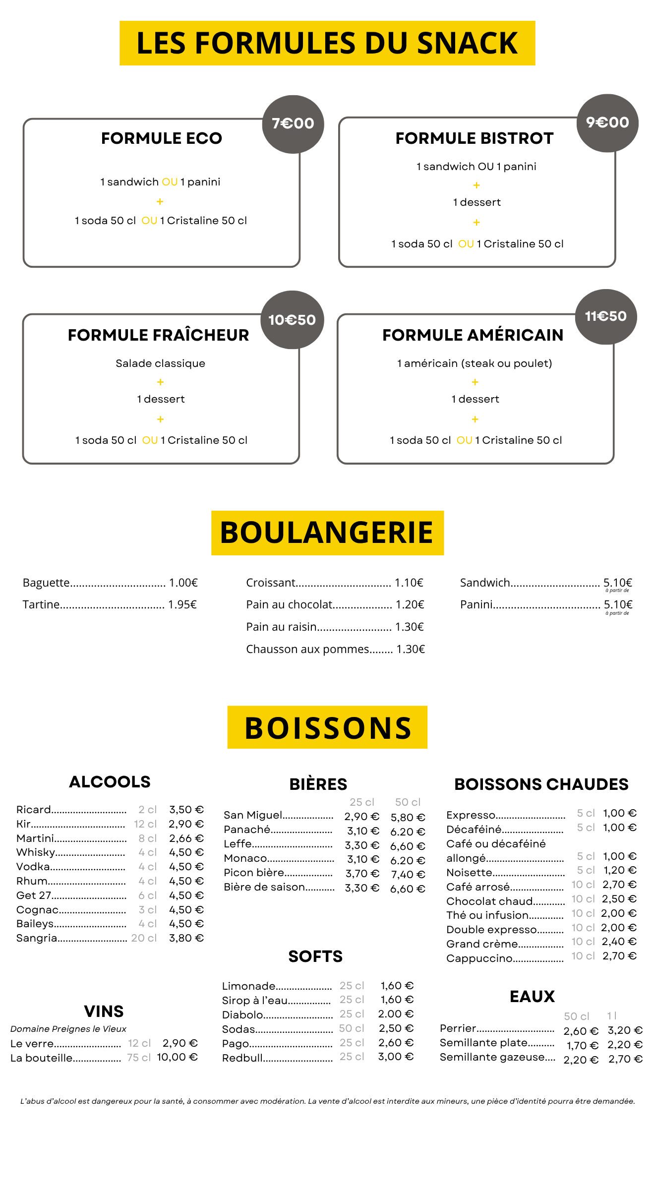 Boissons et snacking disponibles au bar restaurant l'Etape