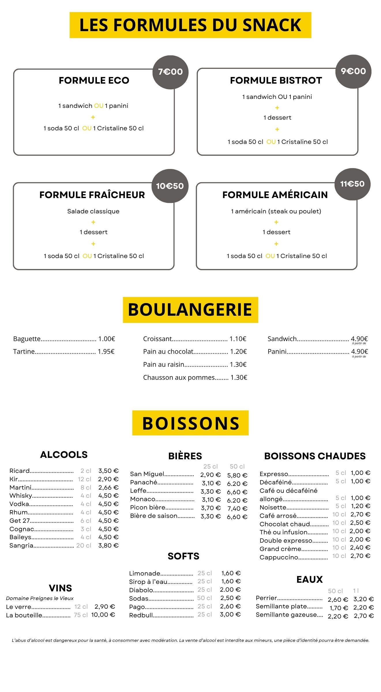 Boissons et snacking disponibles au bar restaurant l'Etape