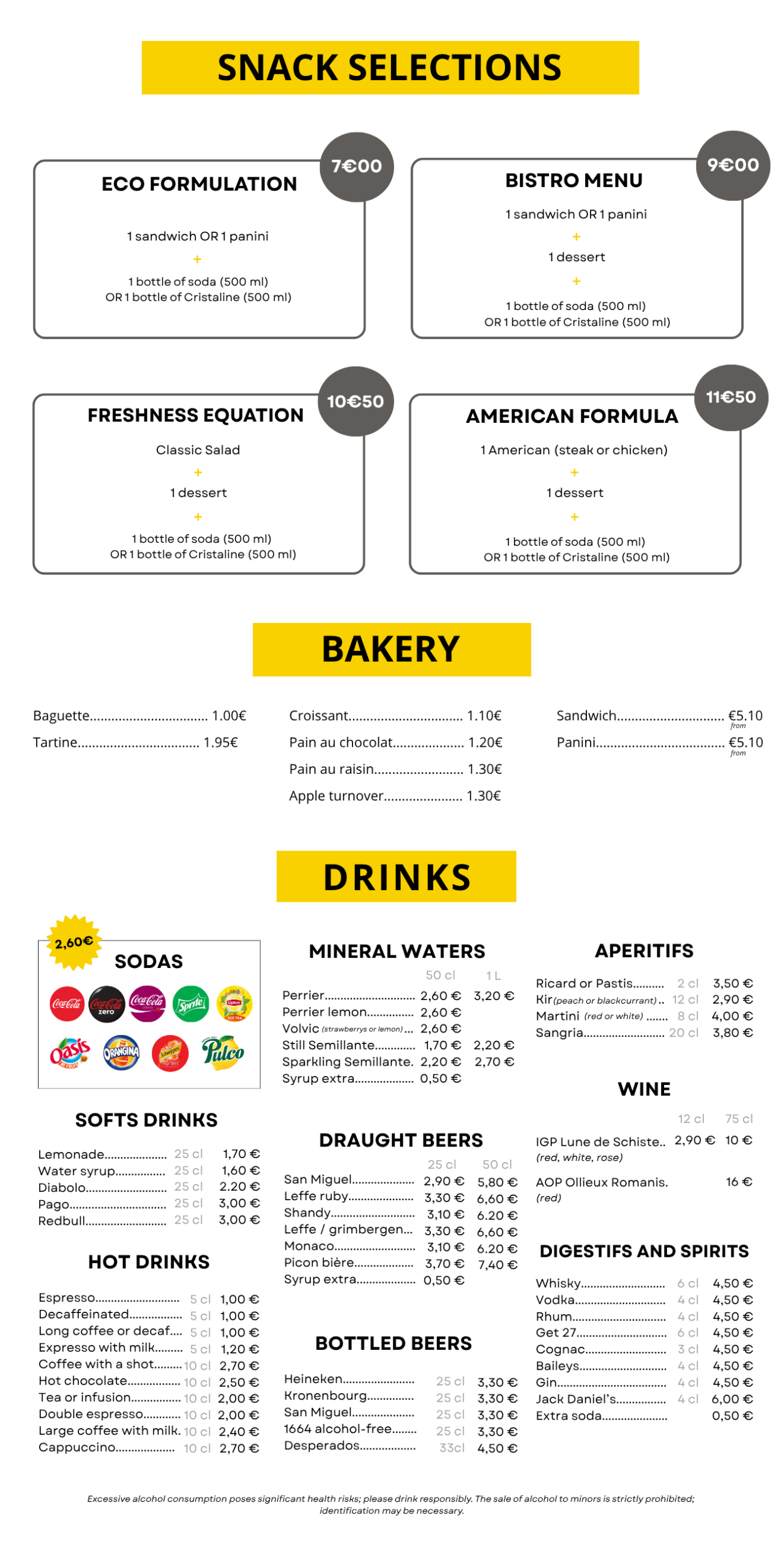 Snacks and beverages available at the restaurant