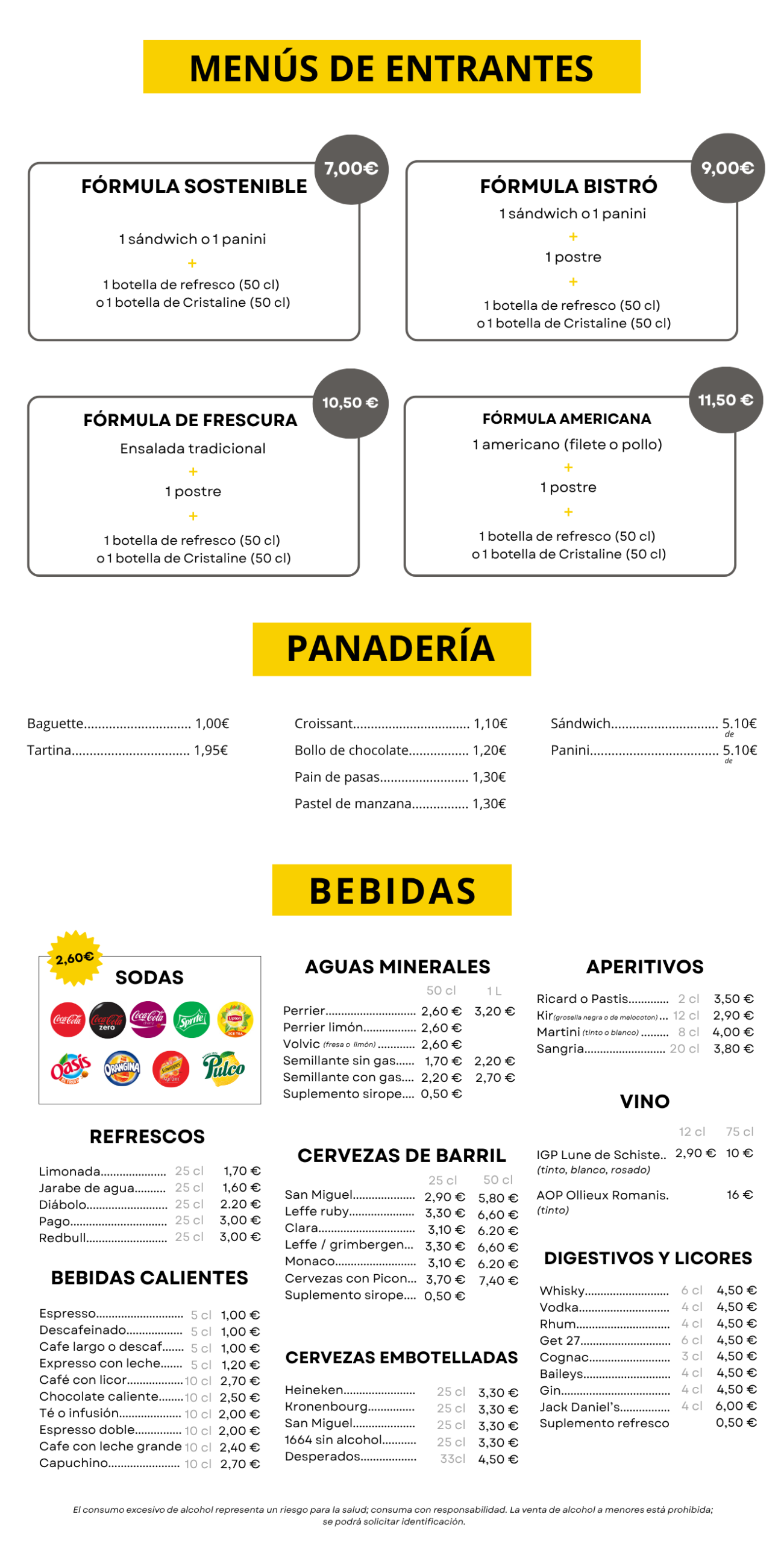 Oferta de aperitivos y bebidas en el restaurante