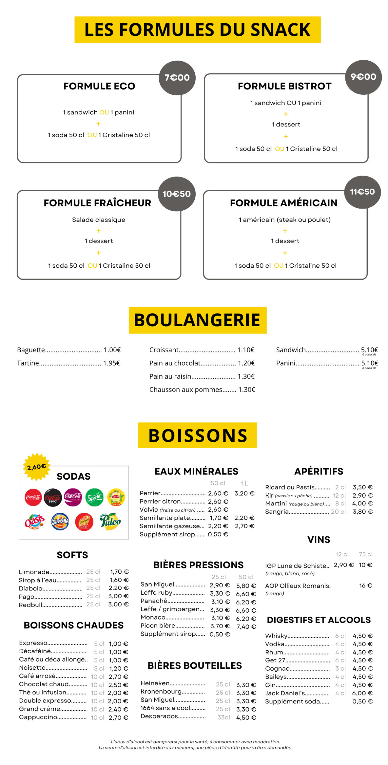 Boissons et snacking disponibles au bar restaurant l'Etape